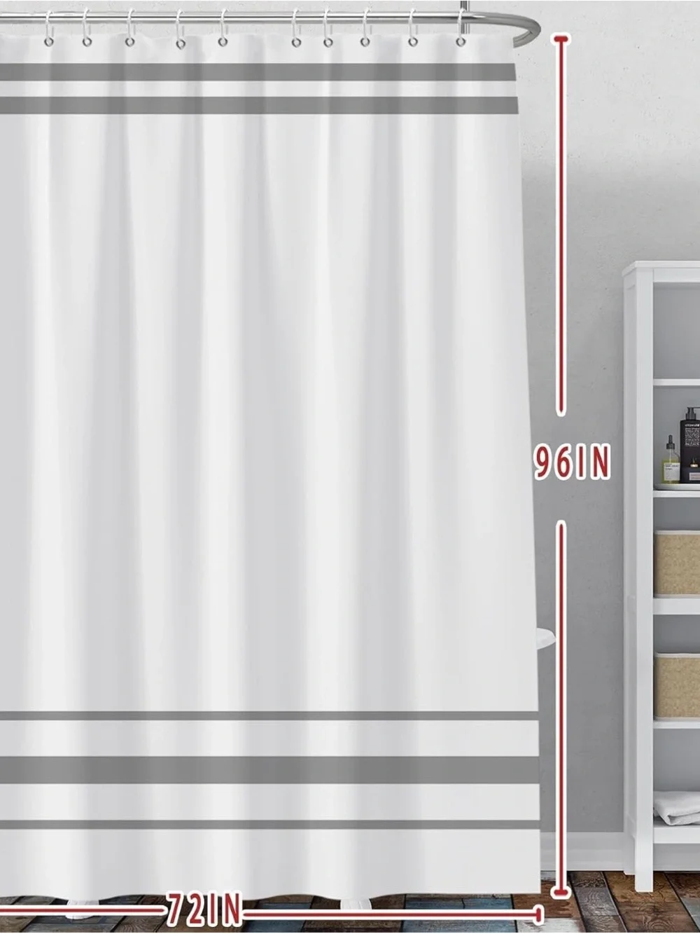 White Shower Curtain with Gray Stripes